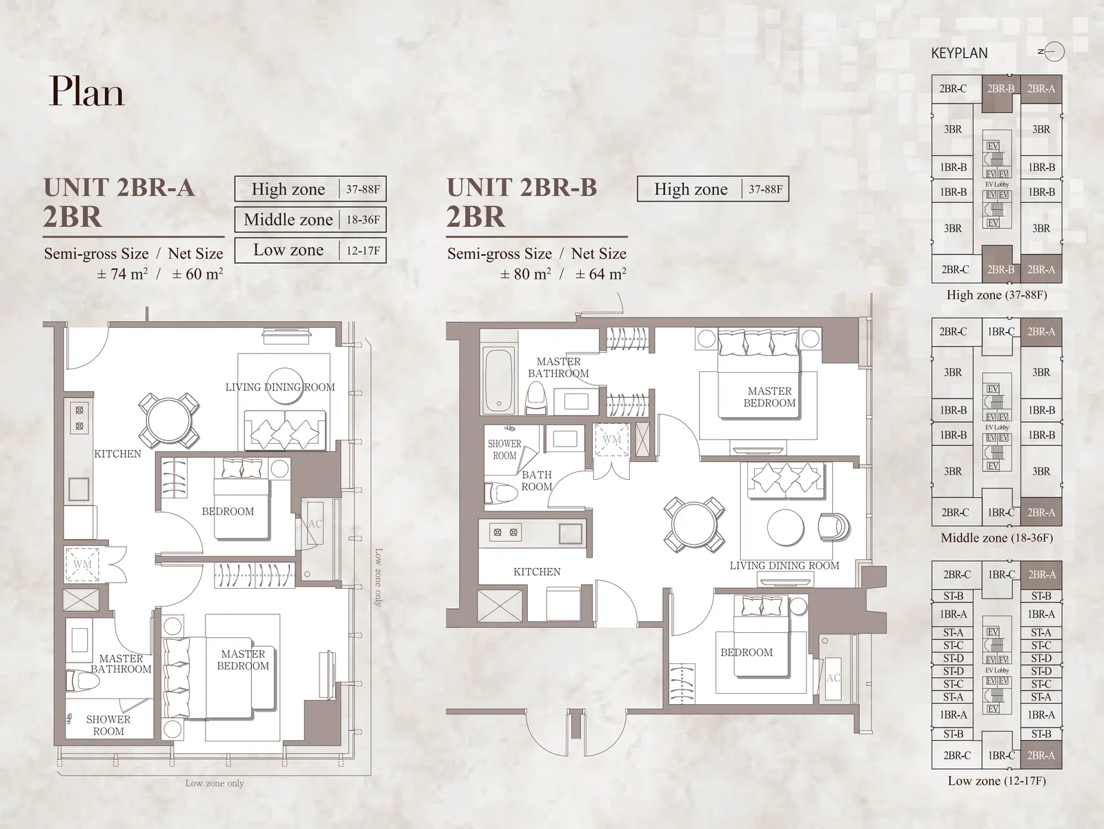 Branz Mega Kuningan 2BR-A and 2BR-B unit layout floor plan