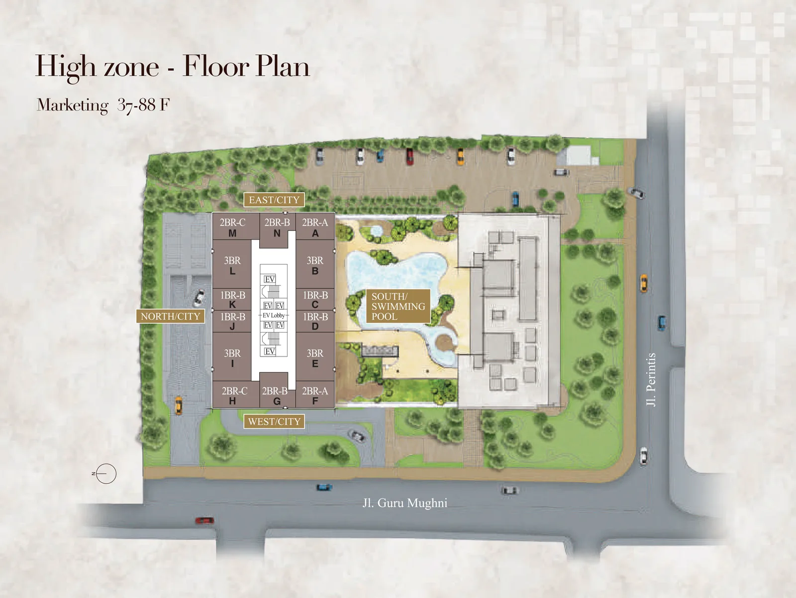 Branz Mega Kuningan High Zone floor plan 37-88F 14 units per floor