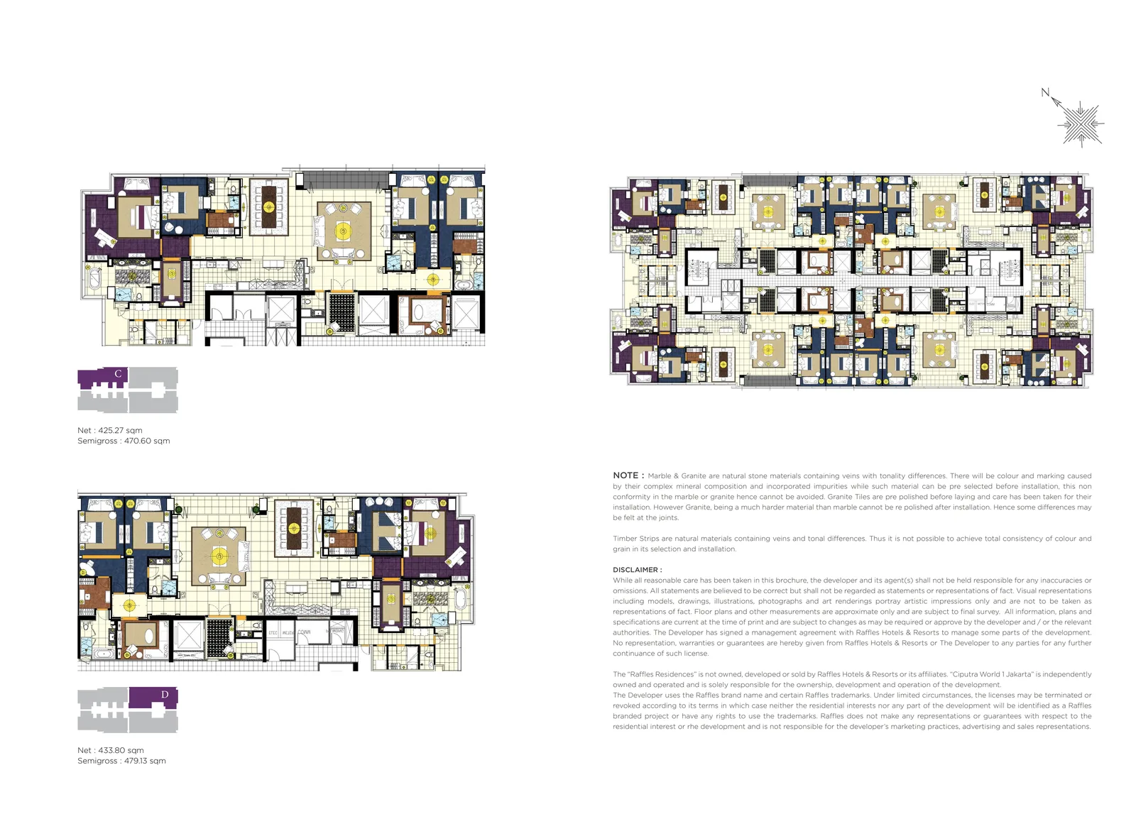 Floor plan unit Tipe A dan B Raffles Residences Jakarta — 4 bedroom 470+ sqm