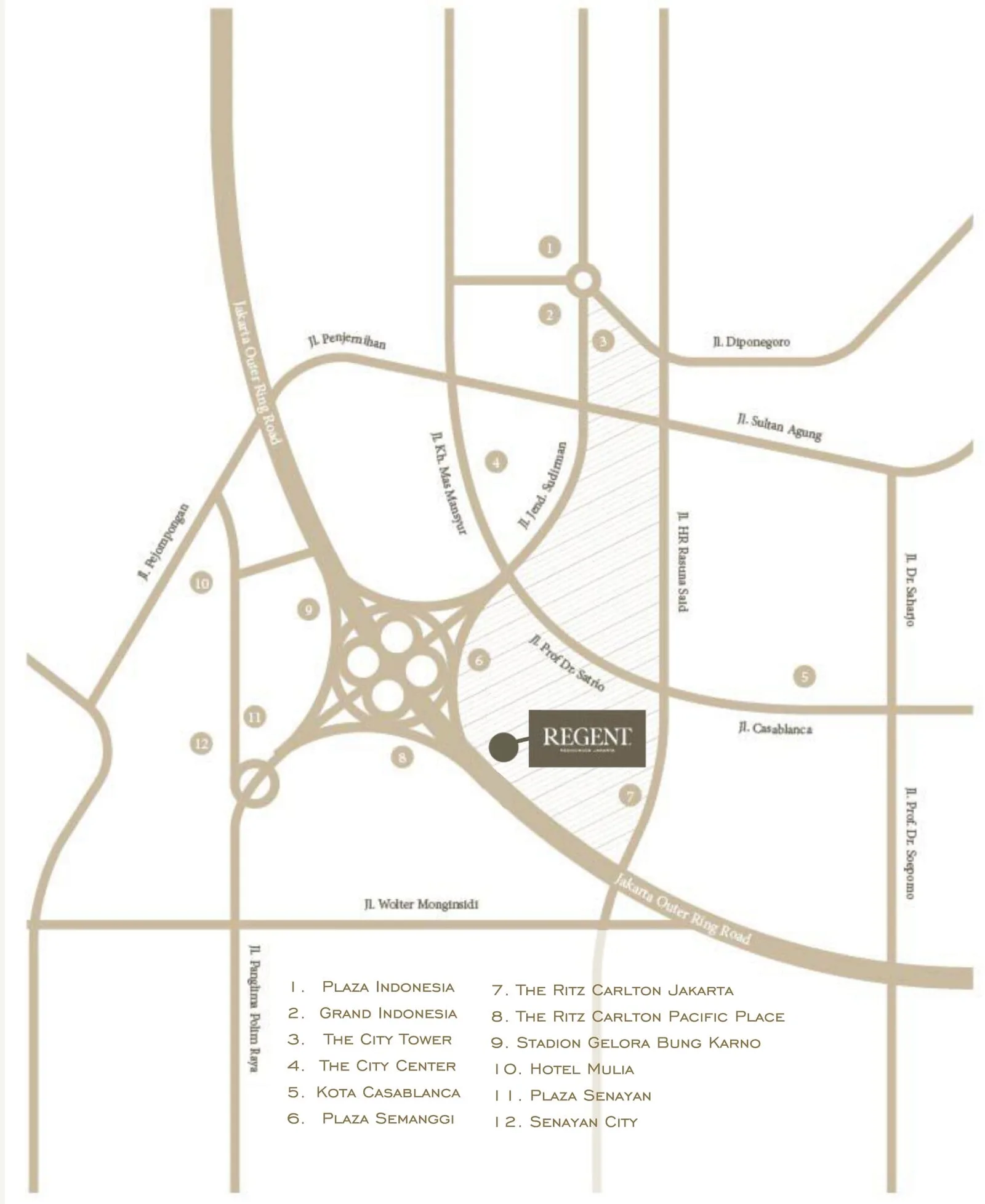 Regent Residences Jakarta location — Jakarta Golden Triangle, Sudirman Kuningan CBD