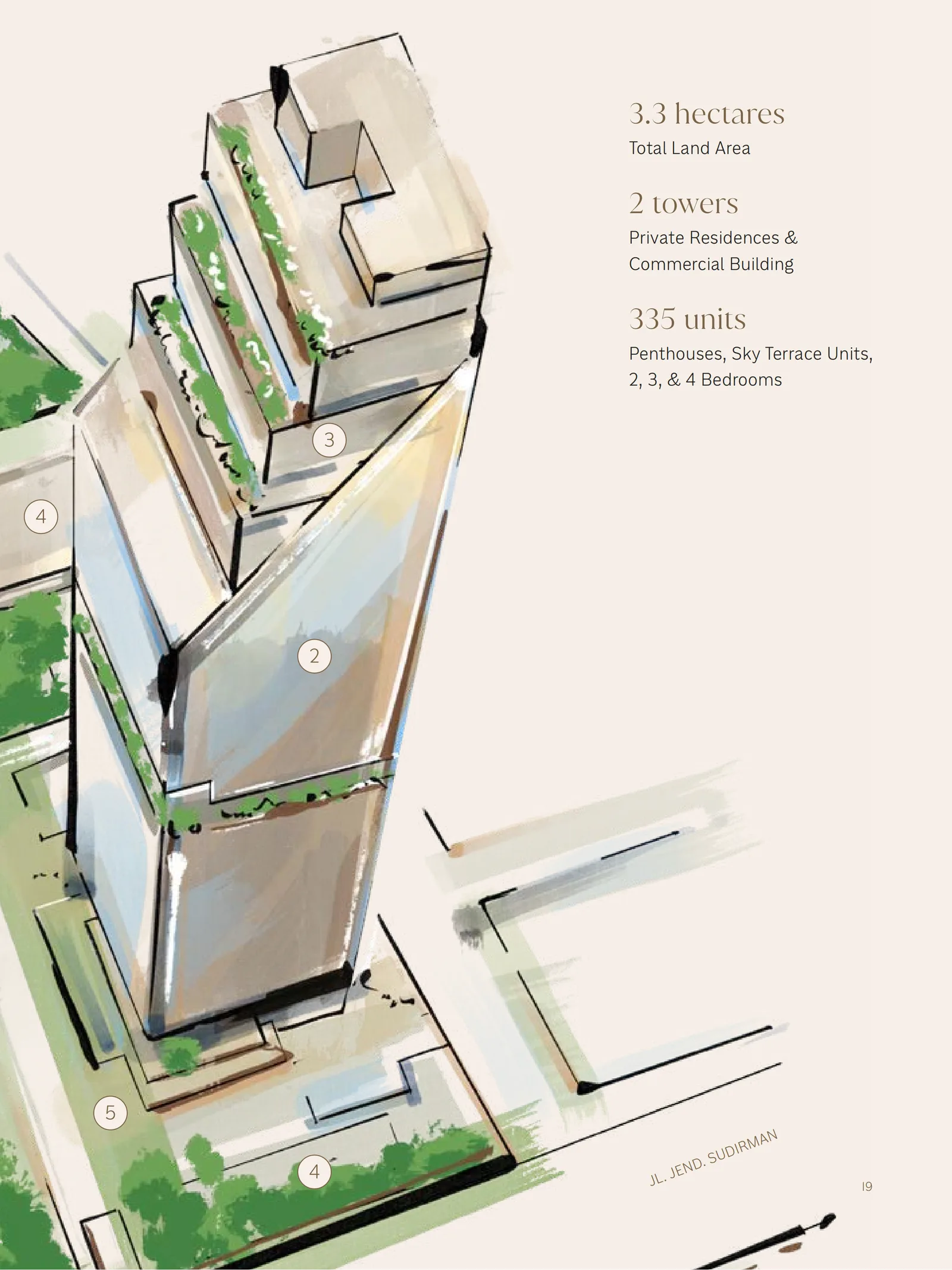 Two Sudirman development plan 335 units 2 towers 3.3 hectares